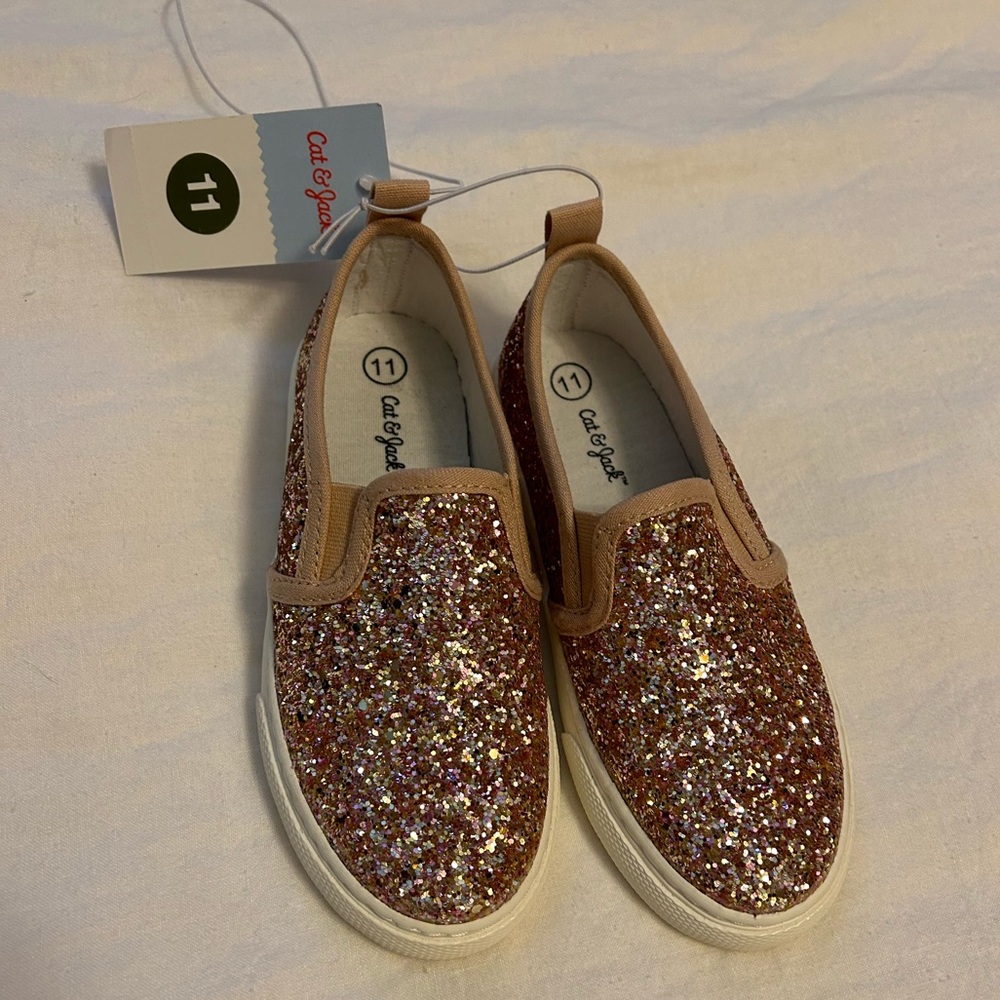 NWT Cat and jack girls size 11 sparkle pink slip on shoe
